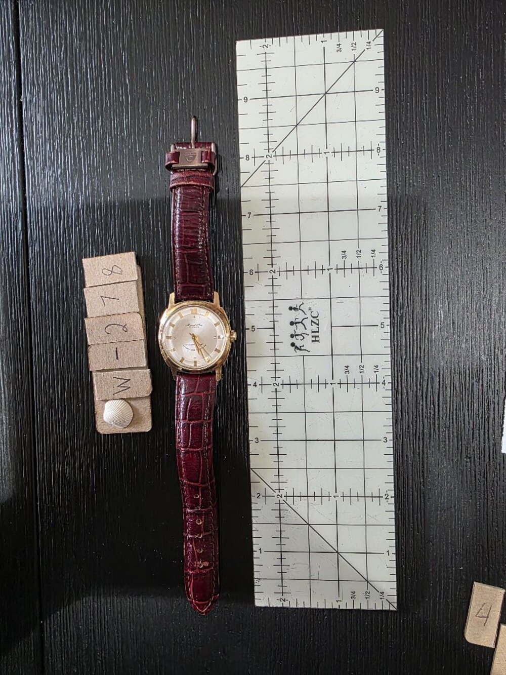 Item #W278 Vintage Marcel & Cie pearl face brown band wind up 1960's-1970's